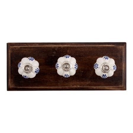 Blue Protea Ceramic Wooden Hooks